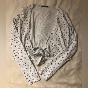 Brandy Melville white floral tie shirt
